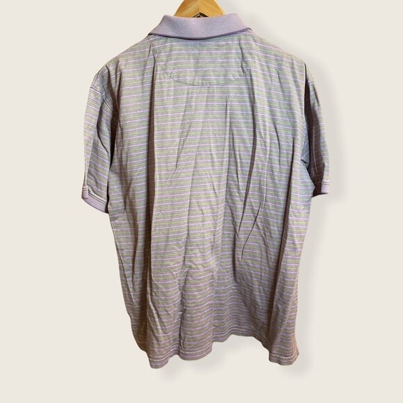 Alan Flusser Lavender Golf Shirt with Green Horizontal Pinstripes Sz L - Picture 3 of 9